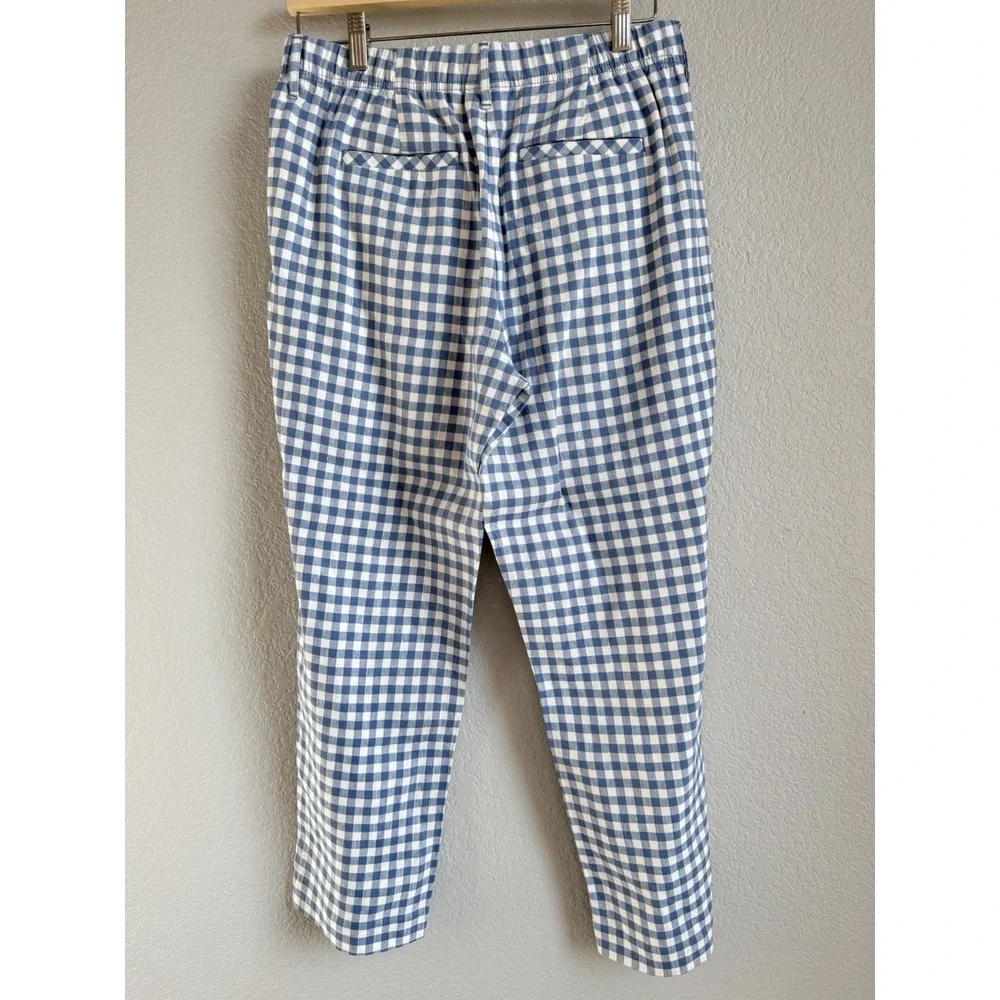 J.Jill Linen Stretch Pants Women S Blue Gingham Check Crop‎ Cottagecore Coastal